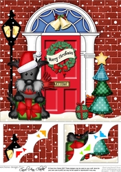 8 x 8 Christmas Door Hamish Scottie Dog has a present Scalloped Corner Topper