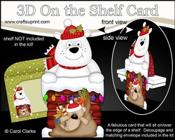 3D On the Shelf Card Kit - Christmas Ben Polar Bear is helping Santa take the Presents down the Chimney