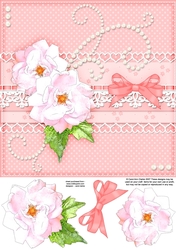 8x8 A Touch of Elegance Roses Pearls and Lace Quick card front with 3D decoupage