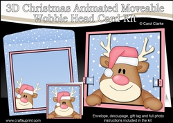 3D Christmas Animated Moveable Wobble Head Card  - Rudolph