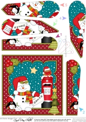 Christmas Snowman Oli and Penguin Pip post a letter to Santa Fan Pyramage Topper