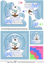 Christmas Snowglobe Ben Polar Bear has a Christmas Pudding Shell Edged Corner Stacker