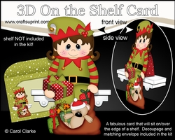 3D On the Shelf Card Kit - Little Christmas Girl Elf helps fill the Sack for Santa