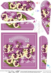 Pretty pansies and Lace Birthday Fan Pyramage Topper