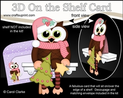 3D On the Shelf Card Kit - Christmas Little Hoot Owl has a Christmas Tree