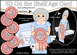 3D On the Shelf Card Kit - Old Lady Doreen is the Birthday Girl with ages 75 - 100 age Rosette Decoupage