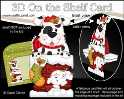 3D On the Shelf Card Kit - Christmas Cute Spotty Dog is helping Santa take the Presents down the Chimney