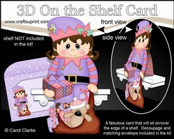 3D On the Shelf Card Kit - Little Christmas Girl Elf helps fill the Sack for Santa