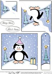 Cheeky Xmas Penguin Quick Card with Wavy Corner Side Stacker