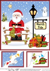 8 x 8 Christmas at the North Pole Christmas Santa has a Christmas Tree Scalloped Corner Topper