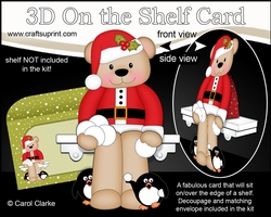 3D On the Shelf Card Kit - Christmas Cute Little Livvy Bear has a Snowball Fight