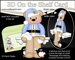 3D On the Shelf Card Kit - Christmas Cute Little Livvy Bear has a Snowball Fight