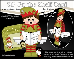 3D On the Shelf Card Kit - Christmas Little Boy Elf goes Carol Singing