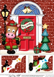 8 x 8 Christmas Door GiGi Horse has a present Scalloped Corner Topper