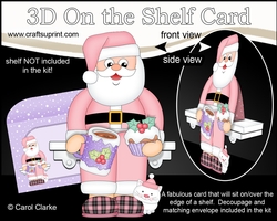 3D On the Shelf Card Kit - Christmas Santa relaxes in his slippers with a Hot Chocolate and Cupcake