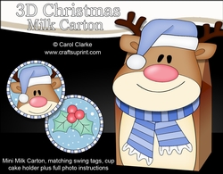 3D Christmas Rudolph Milk Carton Gift or Treat Box