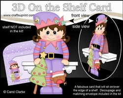 3D On the Shelf Card Kit - Christmas Little Girl Elf brings home the Christmas Tree
