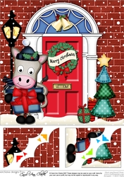 8 x 8 Christmas Door GiGi Horse has a present Scalloped Corner Topper