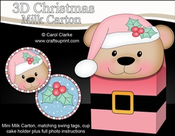 3D Christmas Livvy Bear Milk Carton Gift or Treat Box