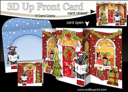 3D Christmas Up Front Card -  Hamish Scottie Dog is Carol Singing the Christmas House