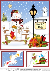 8 x 8 Christmas at the North Pole Christmas Snowman Mack Scalloped Corner Topper