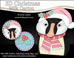 3D Christmas Little Puffin Minnow Milk Carton Gift or Treat Box