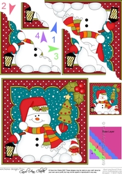 Christmas Snowman Oli has a Christmas Tree Scallop Corner side stacker Topper