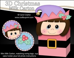 3D Christmas Little Girl Elf Milk Carton Gift or Treat Box