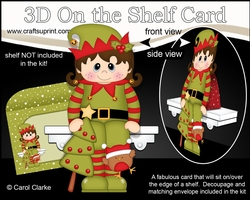 3D On the Shelf Card Kit - Christmas Little Girl Elf brings home the Christmas Tree