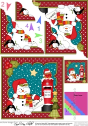 Christmas Snowman Oli and Pip Penguins post a letter to Santa Scallop Corner side stacker Topper