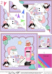 Christmas Snowman Oli and Pip Penguins post a letter to Santa Scallop Corner side stacker Topper