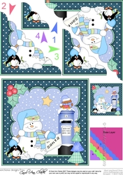 Christmas Snowman Oli and Pip Penguins post a letter to Santa Scallop Corner side stacker Topper