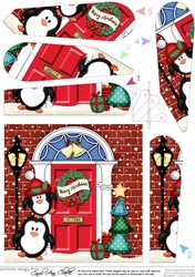 Cute Penguins at the Christmas Door Fan Pyramage Topper