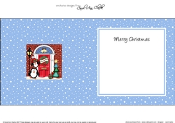 Cute Penguins at the Christmas Door matching insert square landscape