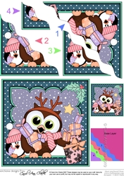 Christmas Little Hoot Owl & Pip Penguin are delivering the Presents Wavy Corner side stacker Topper