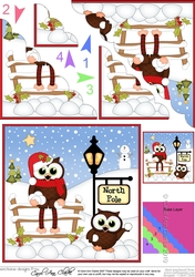 Christmas Little Hoot Owls have a Snowball Fight at the North Pole Scalloped Corner Stacker