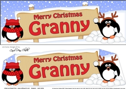 large DL Merry Christmas GRANNY Penguins 3D decoupage