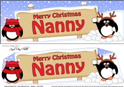 large DL Merry Christmas NANNY Penguins 3D decoupage