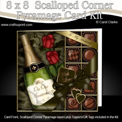 8 x 8 To My Husband On Our Anniversary Champers Chocs & Roses Scalloped Corner Kit