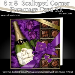 8 x 8 To My Wife On Our Anniversary Champers Chocs & Roses Scalloped Corner Kit