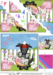Hamish Scottie Dog has a basket of Pretty Flowers Scalloped Corner Stacker