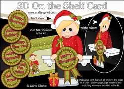 3D On the Shelf Card Kit - Cute Christmas Teen with Seasonal Greetings Rosettes