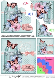 Birthday Floral Butterflies & Pearls Birdcage Shell Edged Corner Side Stacker