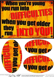 A5 Running into Difficulties Fun Novelty Senior Moment Saying Oval Pyramage Topper