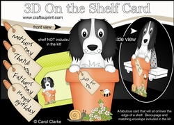 3D On the Shelf Card Kit - Flower Pot Friends Little Springer Spaniel Dog Blue