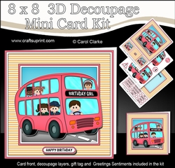 8 x 8 BIRTHDAY BUS Mini Kit with 3d Decoupage