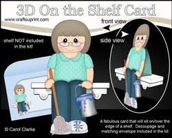 3D On the Shelf Card Kit - Scrub-a-Dub-Dub Cleaner Older Lady Marcy has a bucket & Mop