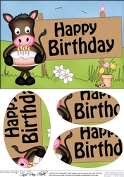 A5 HAPPY BIRTHDAY Gigi Horse has a Birthday Cake Oval Pyramage Topper