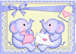 A4 Card Topper Cute Lil Baby Elephants have a Heart & Letter