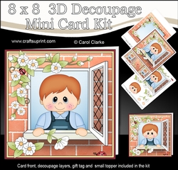 8 x 8 Mini Kit with 3d Decoupage - Through the Window - Cute Little Toddler